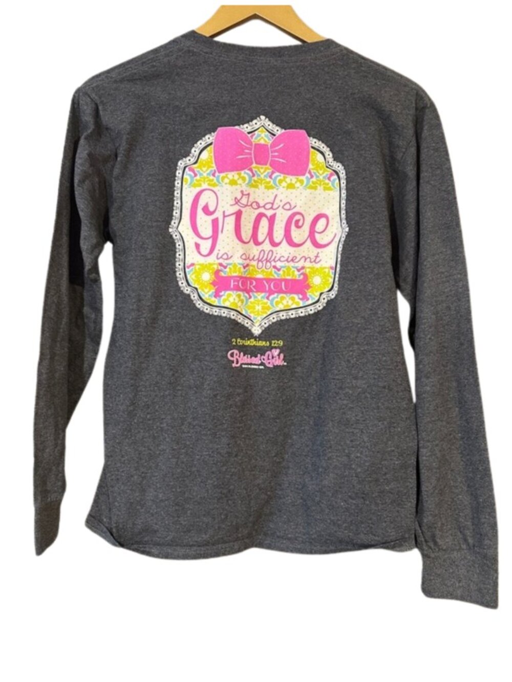 Blessed Girl Gray Long Sleeve Tee God’s Grace Is Sufficient Christian Shirt